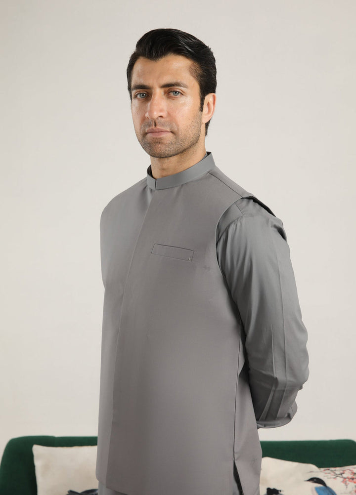 Muraqsh Ready To Wear Solids  Men Light Grey Soft Cotton Waistcoat MURGSCW - Summer Collection