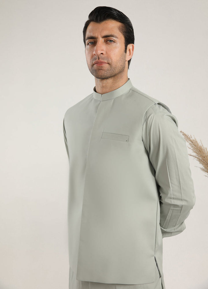 Muraqsh Ready To Wear Solids  Men Light Mint Soft Cotton Waistcoat MURMSCW - Summer Collection