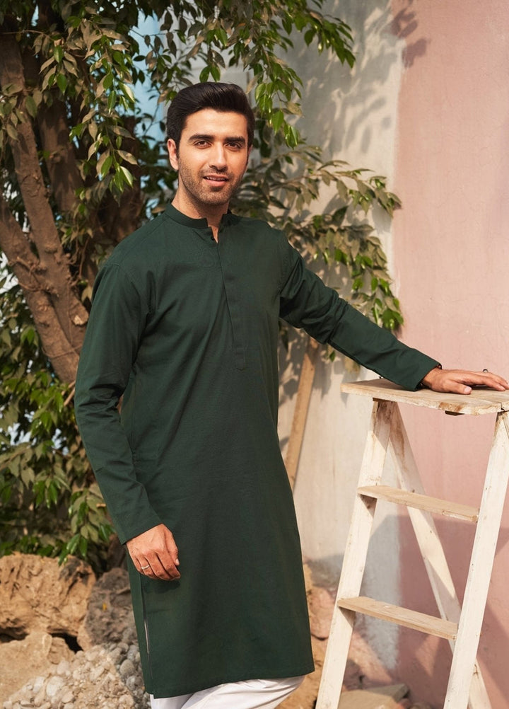 Muraqsh Ready To Wear Solids  Men Pine Cotton Kurta Trouser MUR-PCKWT-KUR - Summer Collection