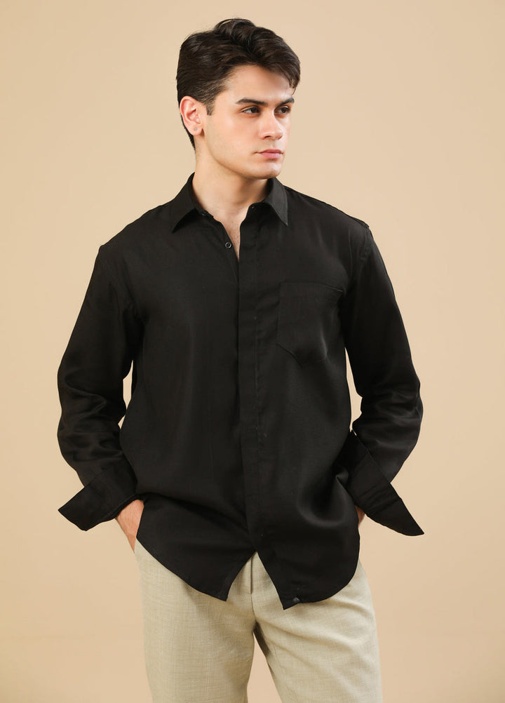 Muraqsh Ready To Wear Solids Poplin Men Black Poplin Shirt ABD-BPS - Summer Collection
