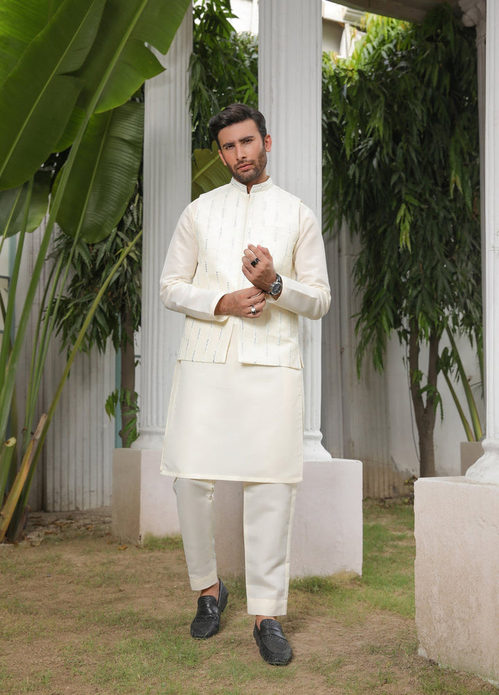 Muraqsh Ready To Wear Solids Silk Men Raw Silk Kurta Trouser AA-RSKT-BW - Winter Collection