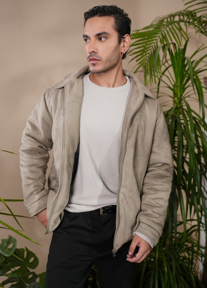 Muraqsh Ready To Wear Solids Suede Men Sage Green Premium Suede Bomber Jacket ABDGPSB - Winter Collection