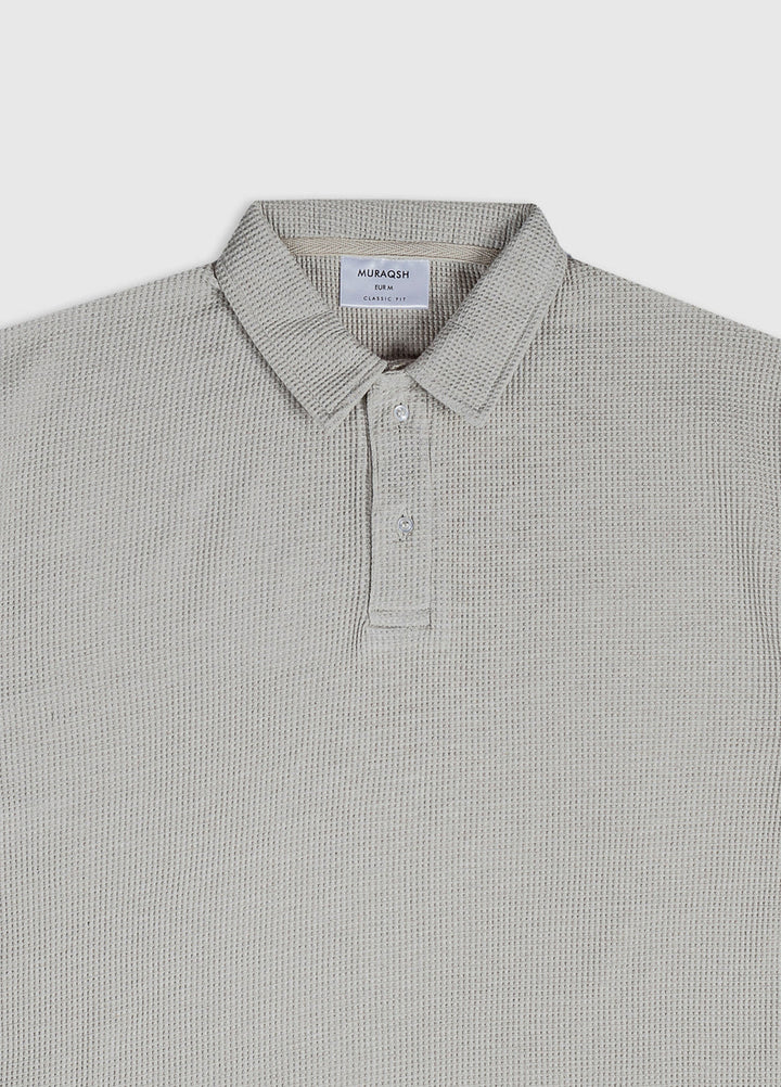 Muraqsh Ready To Wear Solids Waffle Men Beige White Oversized Polo ABD-BWOWP - Summer Collection
