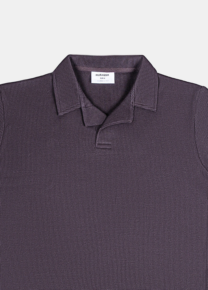 Muraqsh Ready To Wear Solids Waffle Men Dark Brown Revere Polo ABD-DBWRP - Summer Collection