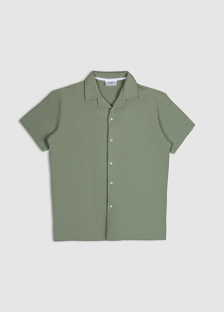 Muraqsh Ready To Wear Solids Waffle Men Mint Waffle Textured Revere Button Down ABDWTRBD-FS - Summer Collection