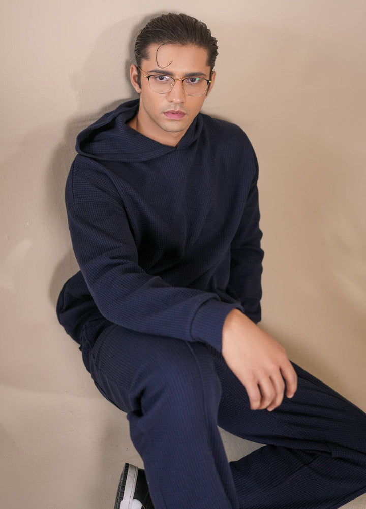 Muraqsh Ready To Wear Solids Waffle Men Navy Blue Coord Set ABD-NBWCS - Summer Collection