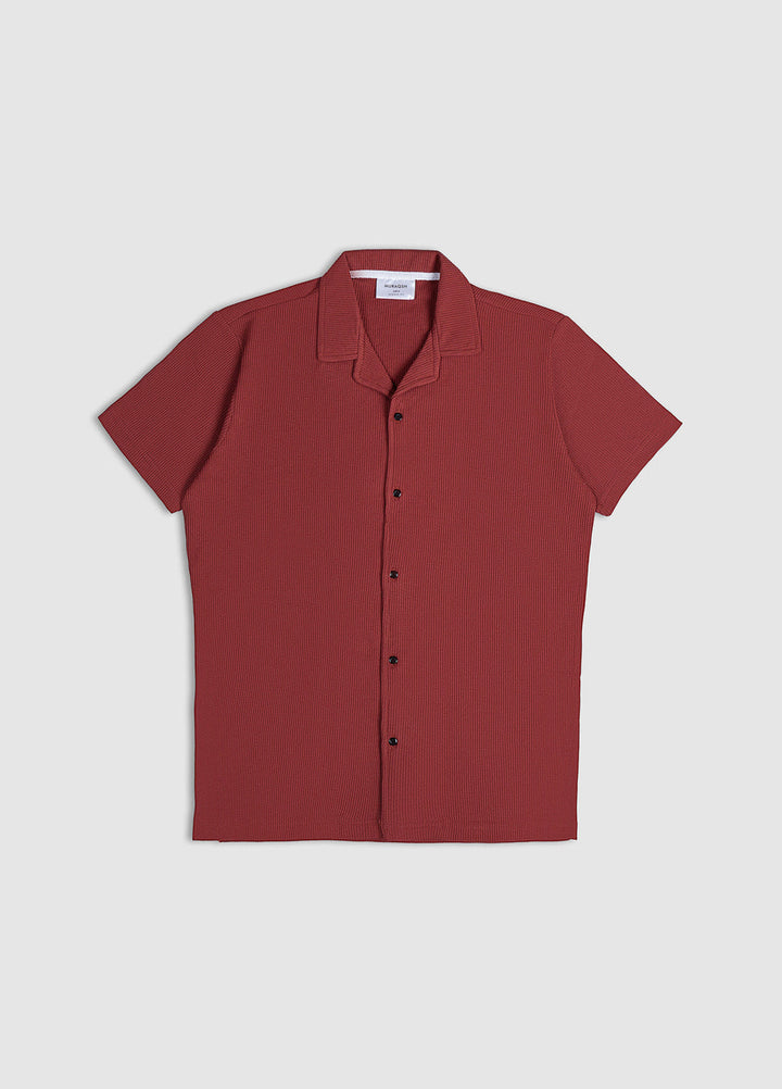 Muraqsh Ready To Wear Solids Waffle Men Rust Waffle Textured Revere Button Down ABD-RWTRBD-FS - Summer Collection