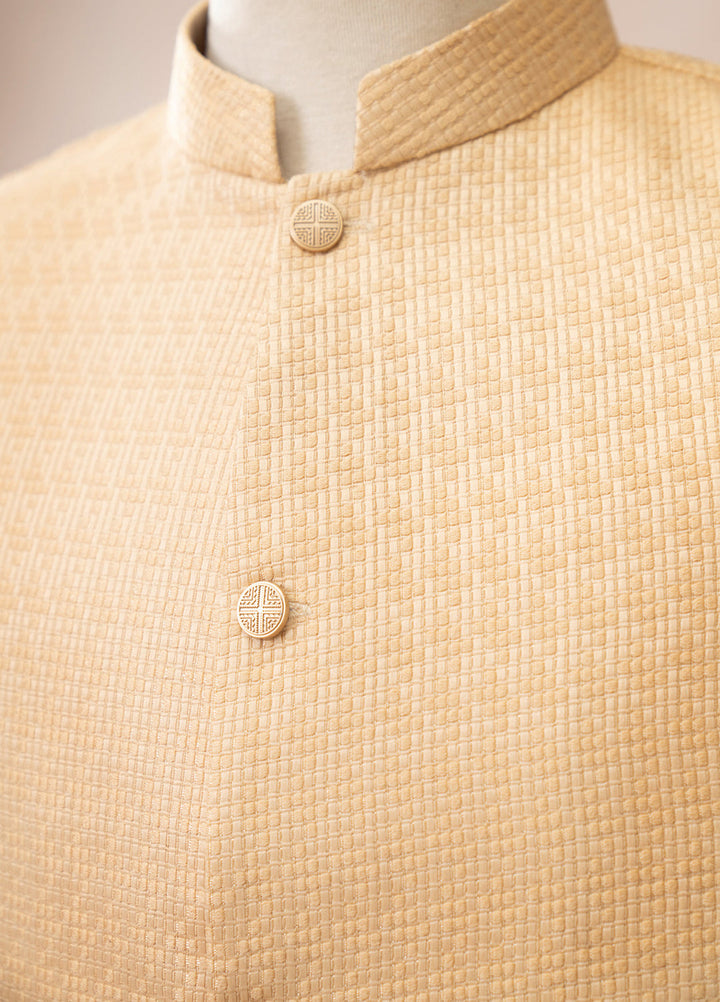 Muraqsh Ready To Wear Solids Waffle Men Skin Textured Jamawar Waistcoat MURWTJW - Summer Collection