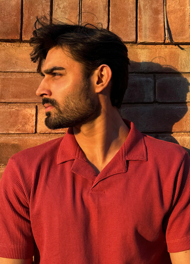 Muraqsh Ready To Wear Solids Waffle Men Waffle Rust Revere Polo ABD-WRRP - Summer Collection