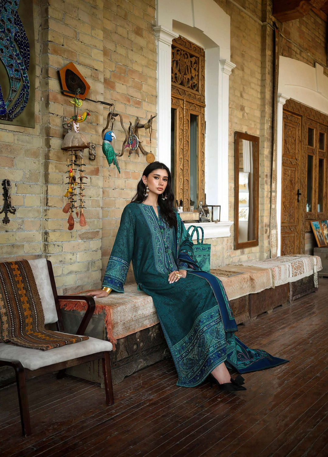 Echoes of Registan by Mushq Unstitched Embroidered Jacquard 3 Piece Suit MU26UER Azure Echo MUNWI260109 - Casual Collection