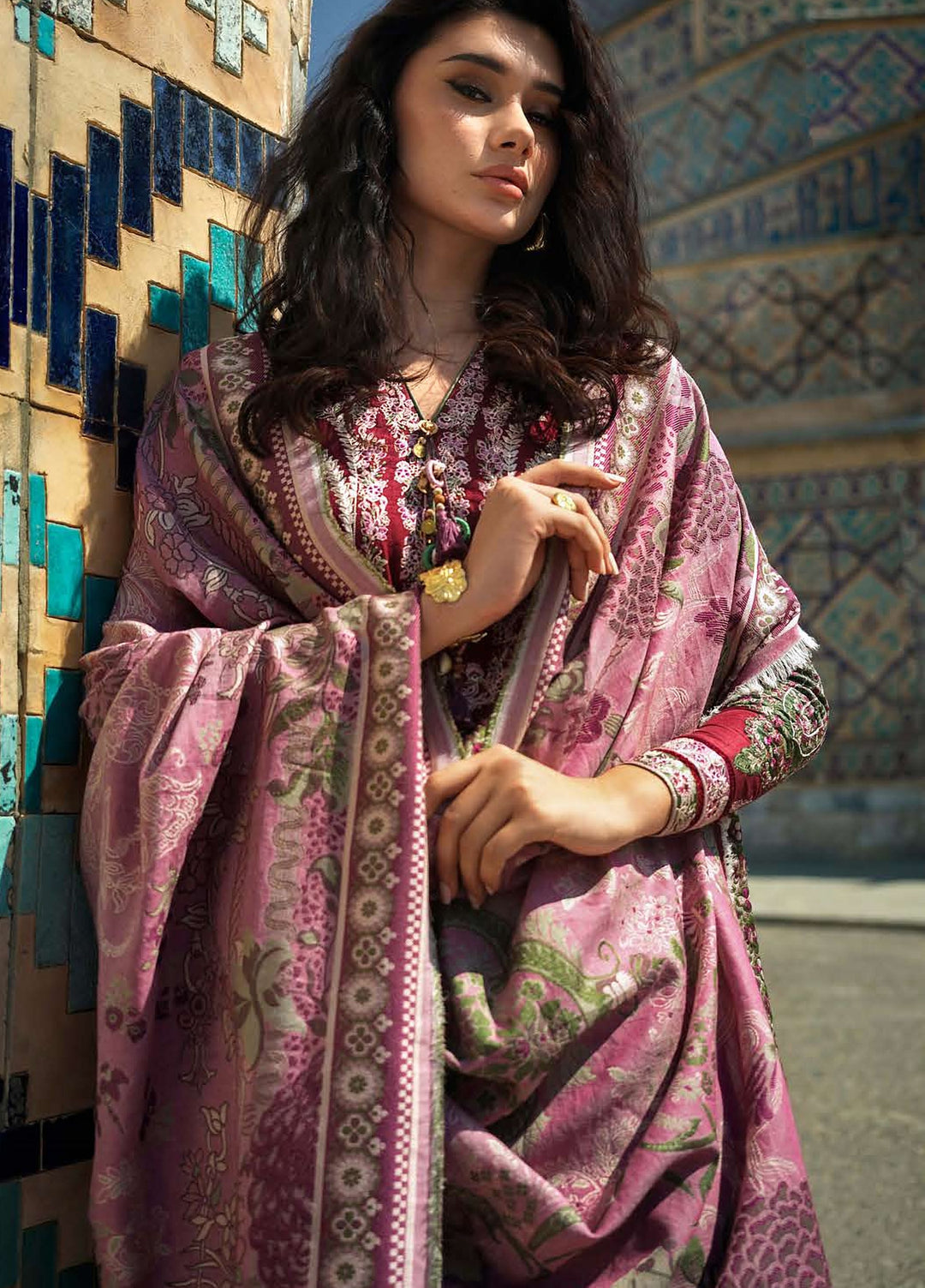 Echoes of Registan by Mushq Unstitched Embroidered Crepe 3 Piece Suit MU26UER Timurid Rose MUNWI260110 - Casual Collection