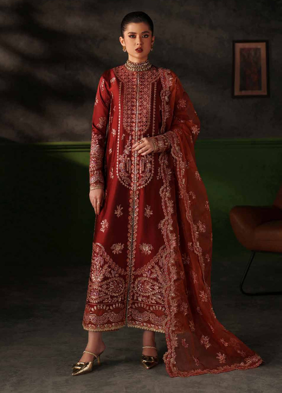 Verve Silk Edit by Emaan Adeel Unstitched Embroidered Raw Silk 3 Piece Suit EA26UVF Noemie - Festive Collection