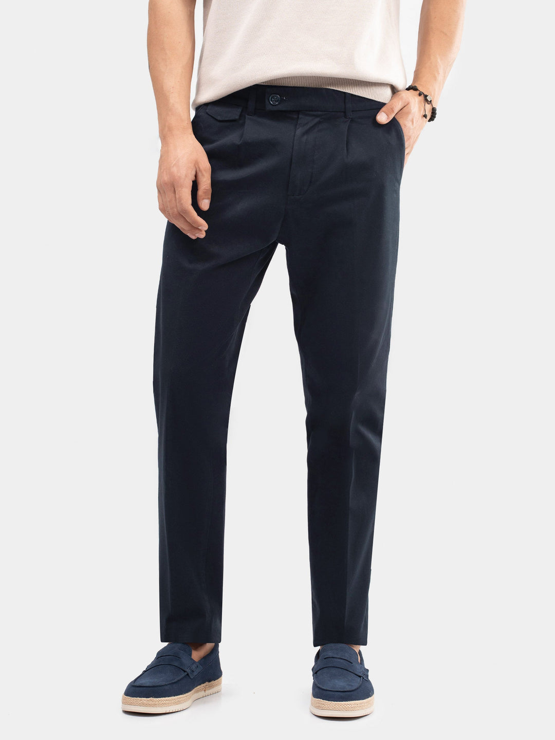 Brumano Mens Pants RTW Solids Cotton Navy Blue Chino Casual Collection