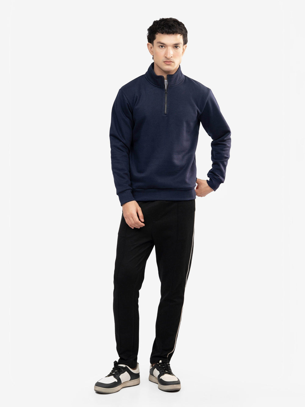 Brumano Mens RTW Solids Cotton 1 Piece Navy Blue Neck Quarter Winter Collection
