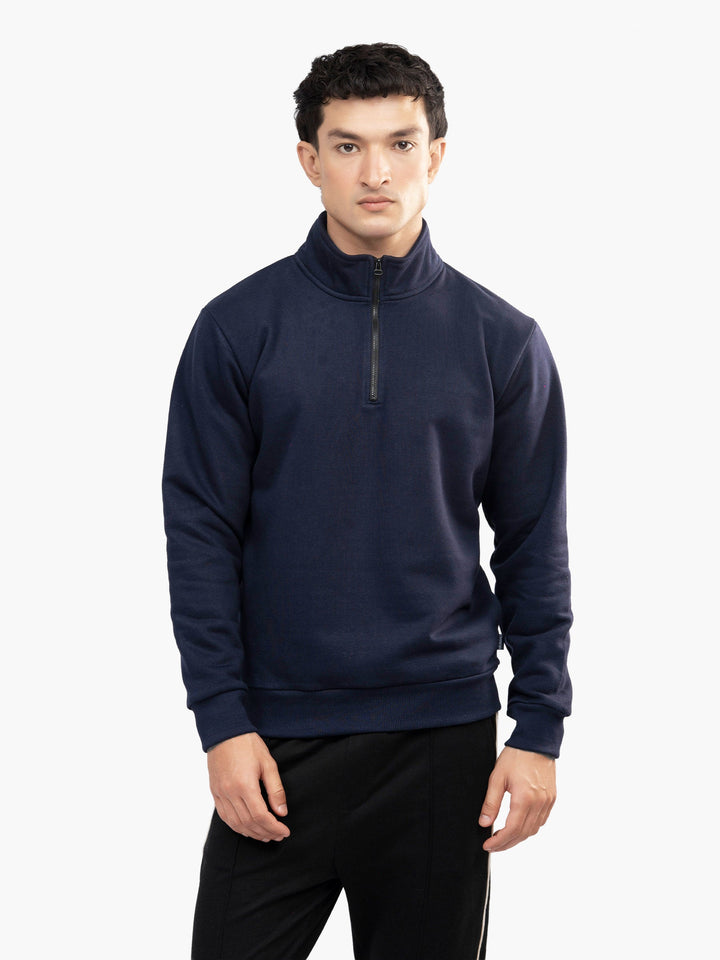 Brumano Mens RTW Solids Cotton 1 Piece Navy Blue Neck Quarter Winter Collection