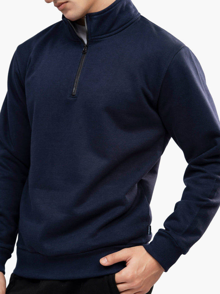 Brumano Mens RTW Solids Cotton 1 Piece Navy Blue Neck Quarter Winter Collection