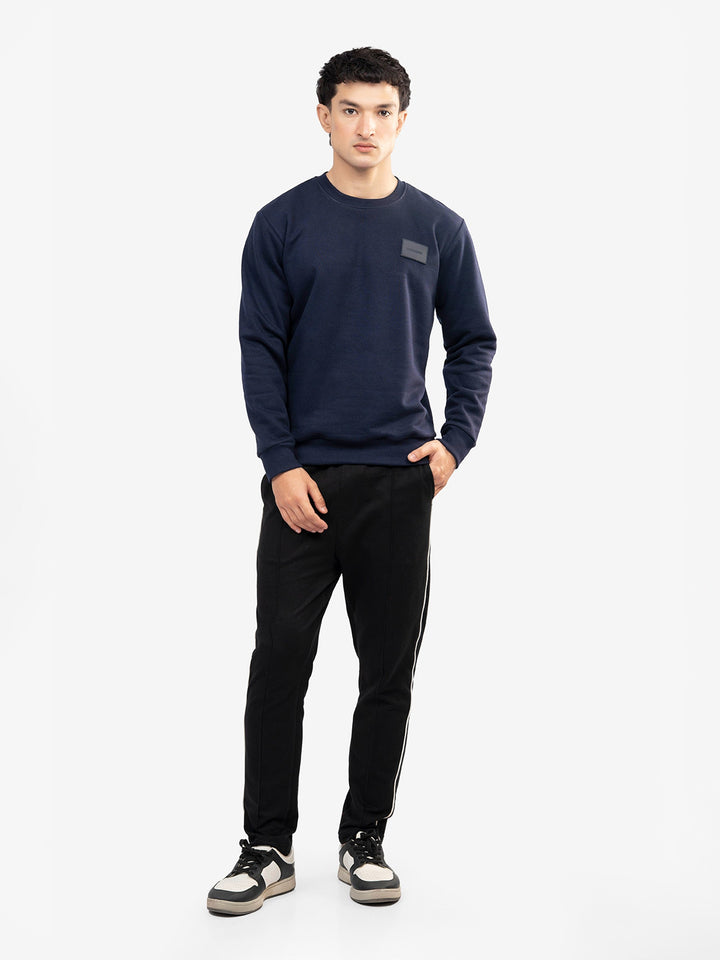 Brumano Mens RTW Solids Cotton 1 Piece Navy Blue Heavy Crew Neck Winter Collection