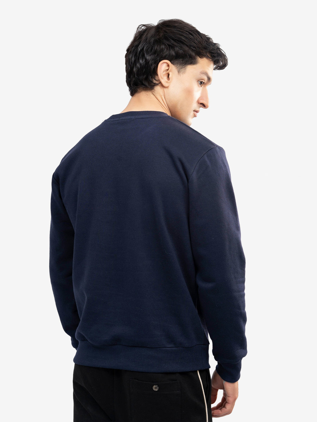 Brumano Mens RTW Solids Cotton 1 Piece Navy Blue Heavy Crew Neck Winter Collection