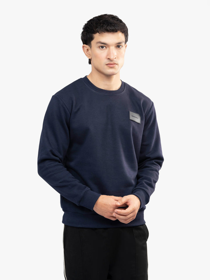 Brumano Mens RTW Solids Cotton 1 Piece Navy Blue Heavy Crew Neck Winter Collection