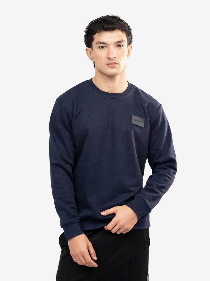 Brumano Mens RTW Solids Cotton 1 Piece Navy Blue Heavy Crew Neck Winter Collection
