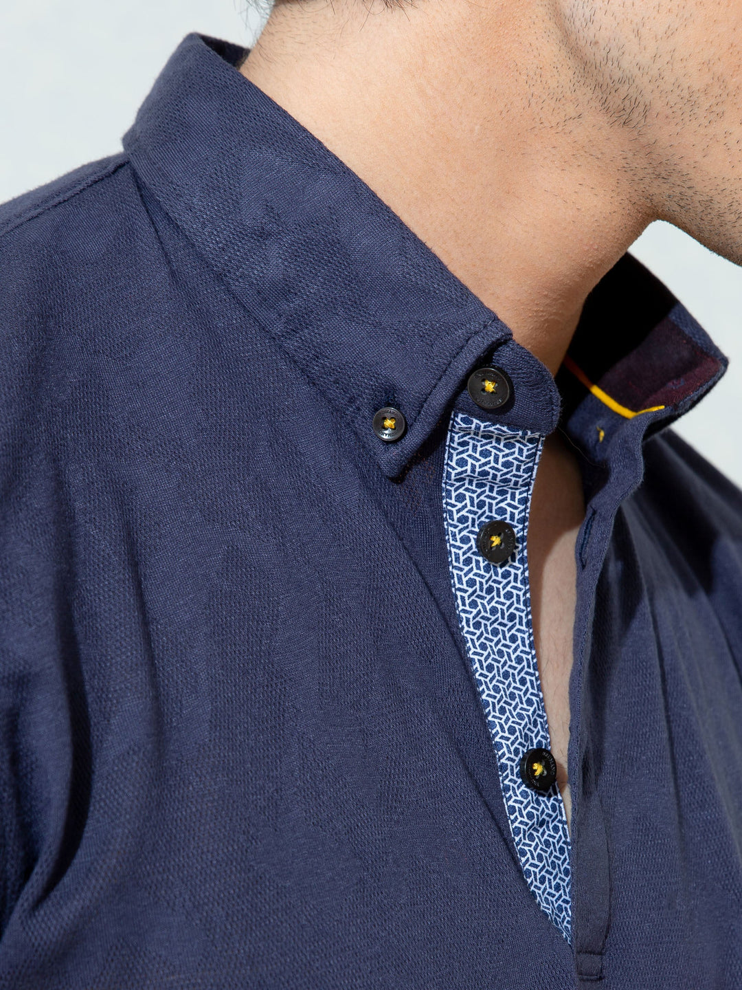 Brumano  Solids Cotton Polo Navy Blue Jacquard Polo Shirt With Detailing