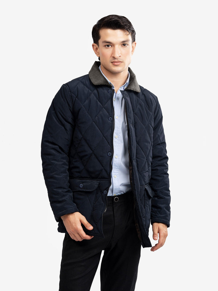 Brumano Mens RTW Solids Poly 1 Piece Navy Blue Long Jacket Winter Collection