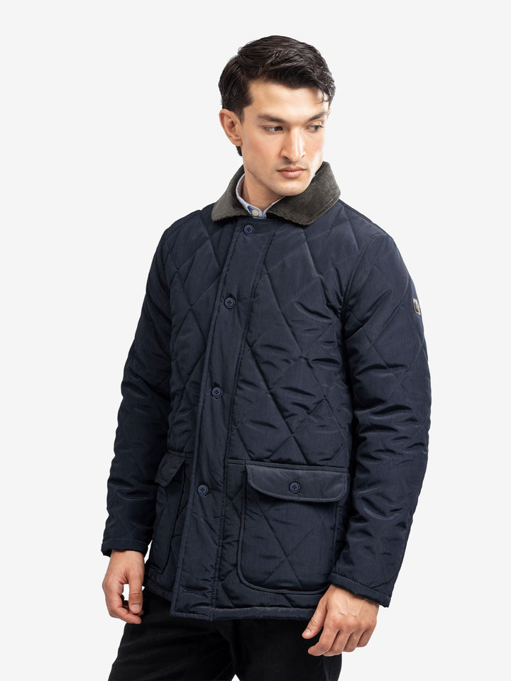 Brumano Mens RTW Solids Poly 1 Piece Navy Blue Long Jacket Winter Collection