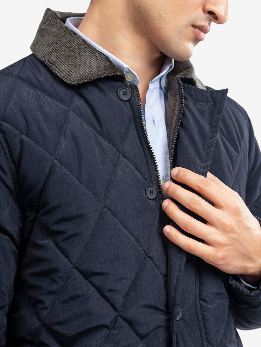 Brumano Mens RTW Solids Poly 1 Piece Navy Blue Long Jacket Winter Collection