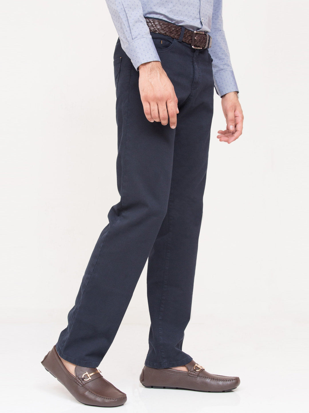 Brumano Solids Cotton Trouser Navy Five Pocket Trouser