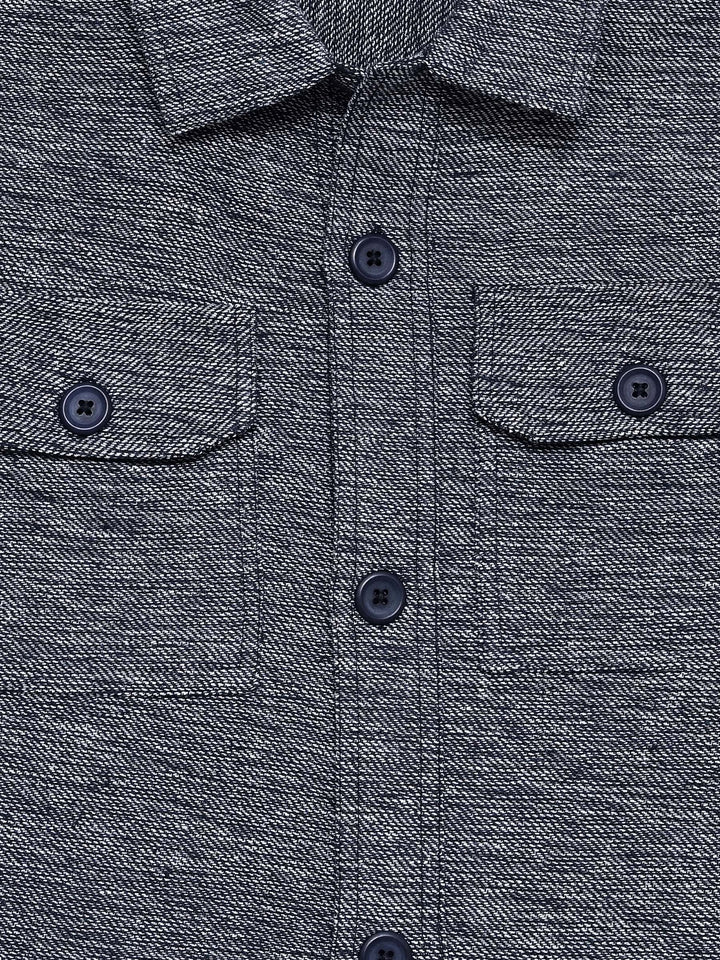Brumano Mens RTW Solids Cotton Shirt Suit Navy Blue N Beige With Flat Pockets Winter Collection