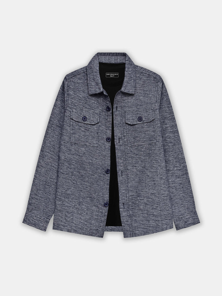 Brumano Mens RTW Solids Cotton Shirt Suit Navy Blue N Beige With Flat Pockets Winter Collection