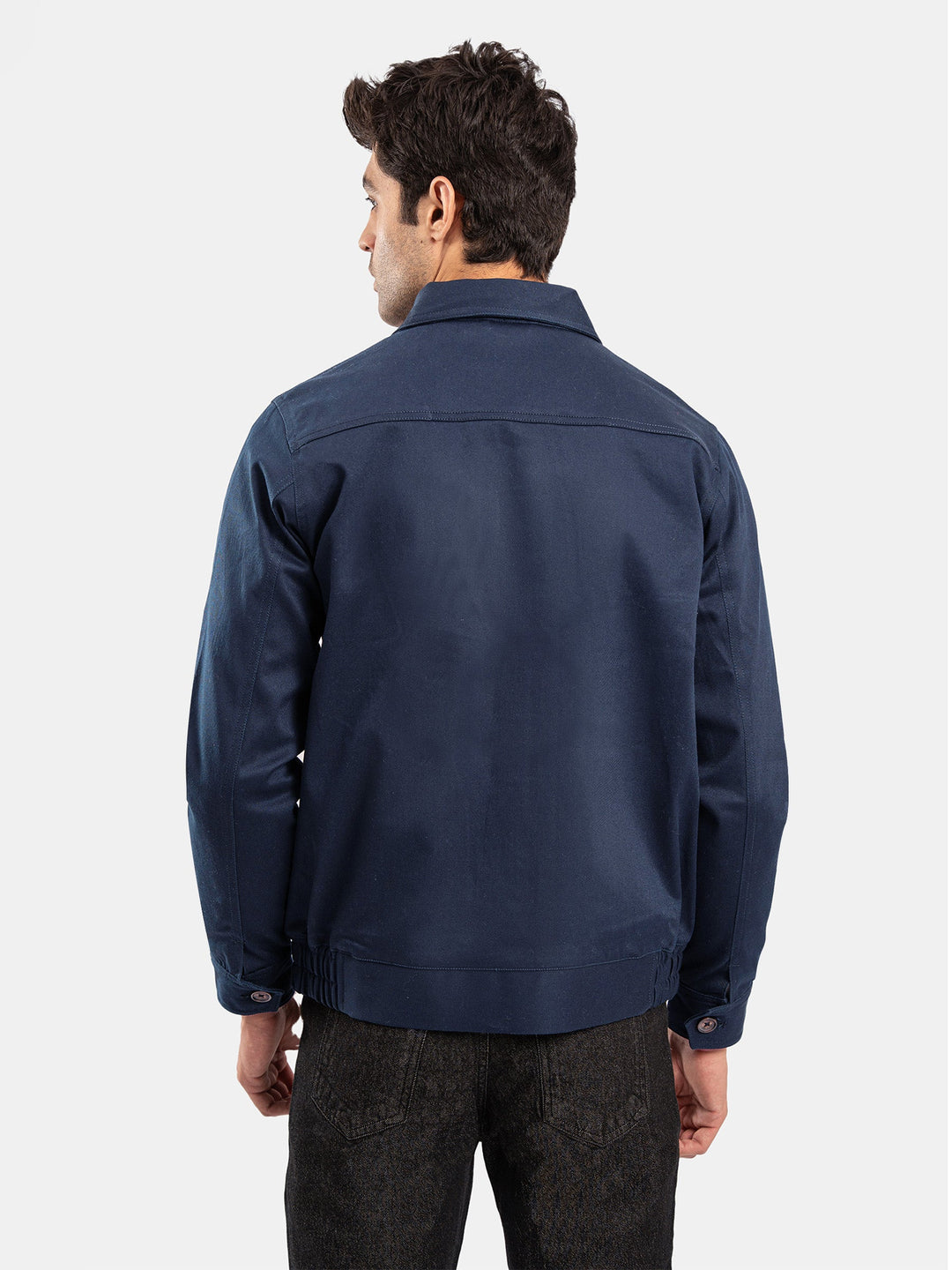 Brumano Mens RTW Solids Cotton Jacket Suit Navy Blue Twill Collar Winter Collection
