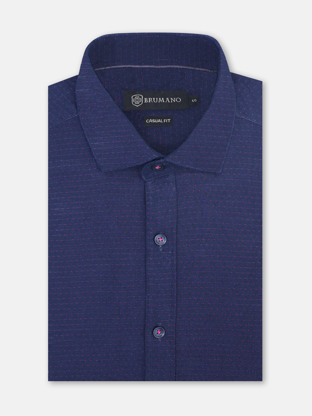 Brumano Mens RTW Solids Cotton Shirt Navy Blue Dobby Casual Collection