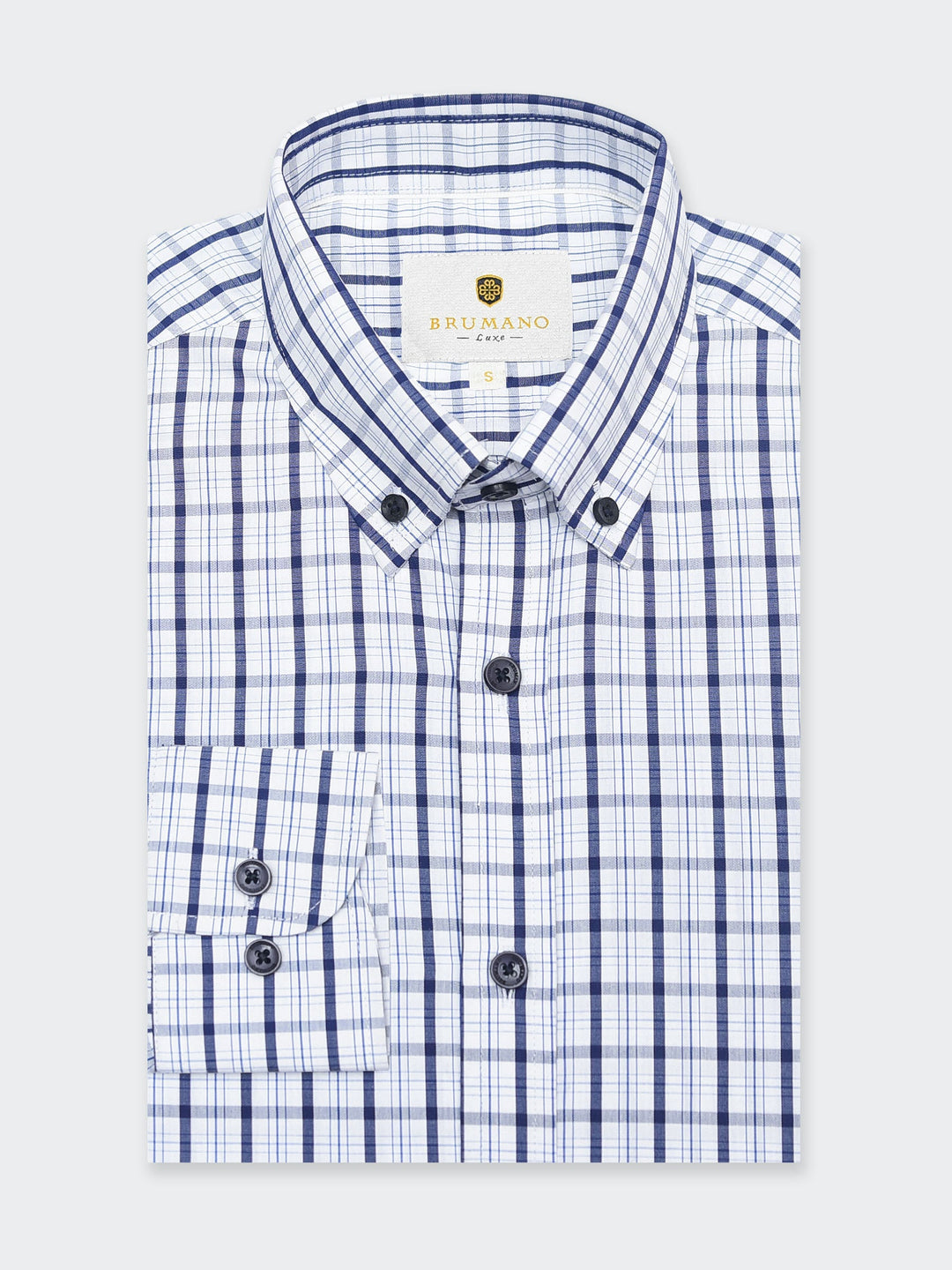Brumano Mens RTW Solids Cotton Shirt Navy Blue Tartan Checkered Western Collection