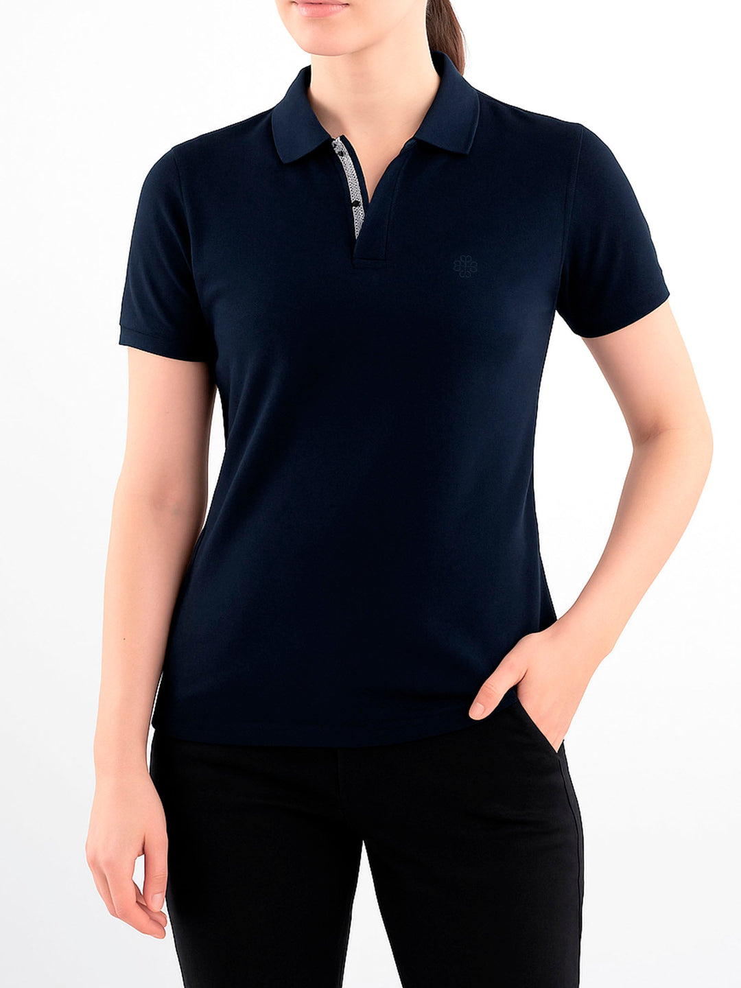 Brumano Solids Navy Blue 100% Cotton Pique Polo - Women