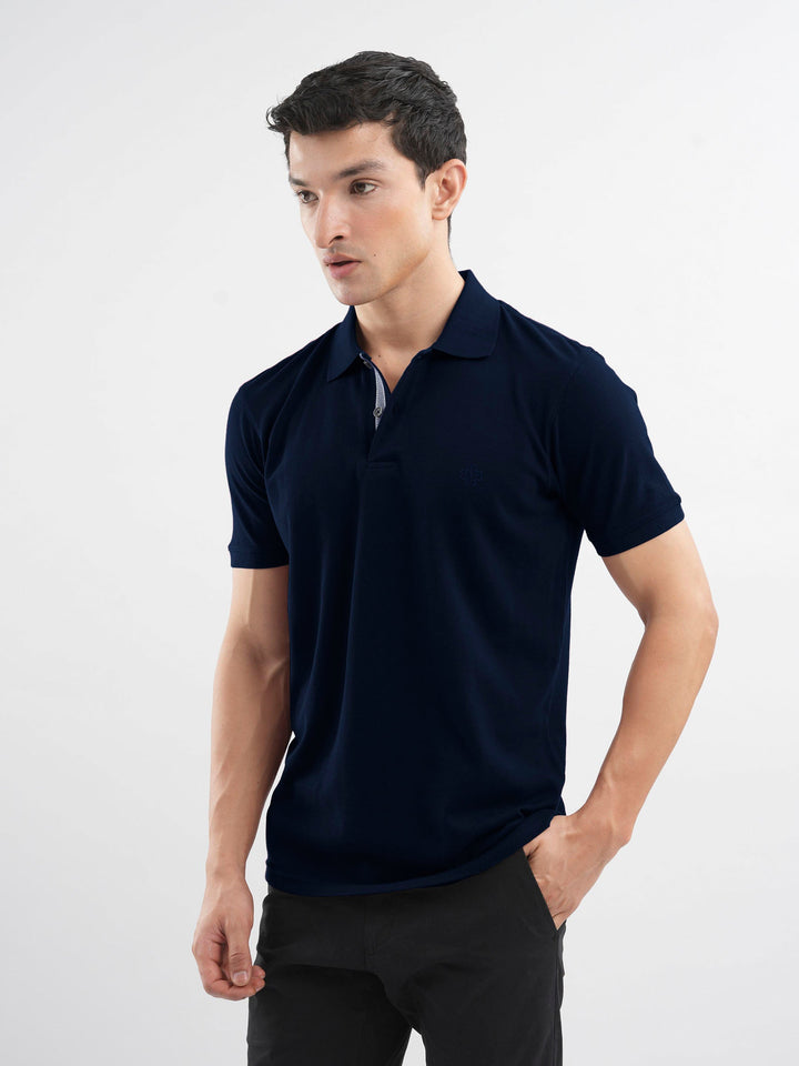 Brumano  Solids Cotton Polo Navy Blue 100% Cotton Pique Polo