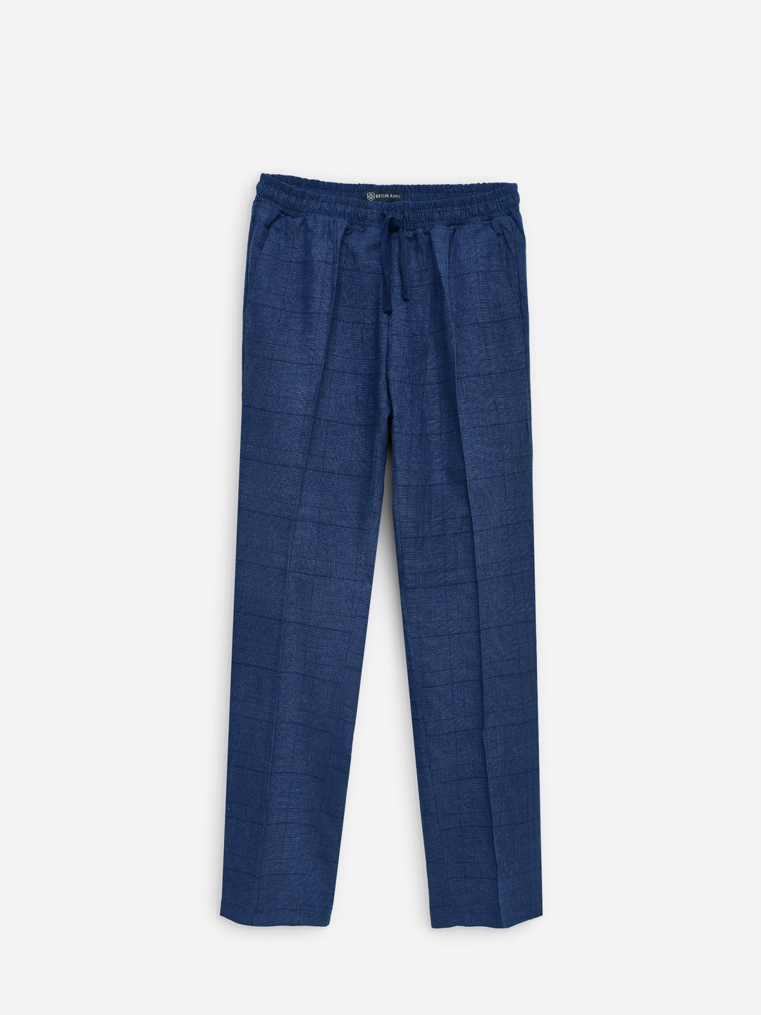 Brumano Textured Linen Trouser Navy Blue Checkered 100% Linen Pajama Trouser - Women