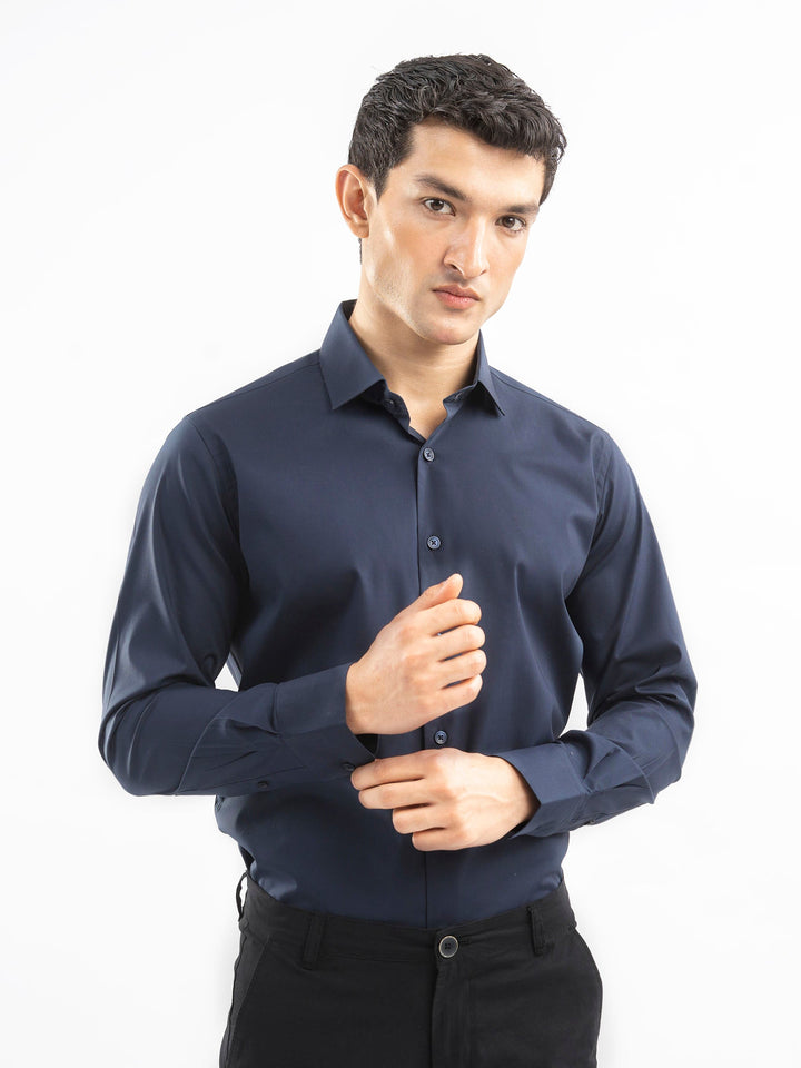 Brumano Ready To Wear Shirts Men 1 Piece Cotton Navy Blue Classic Satin Shirt 0-31-025-4364 - Summer Collection
