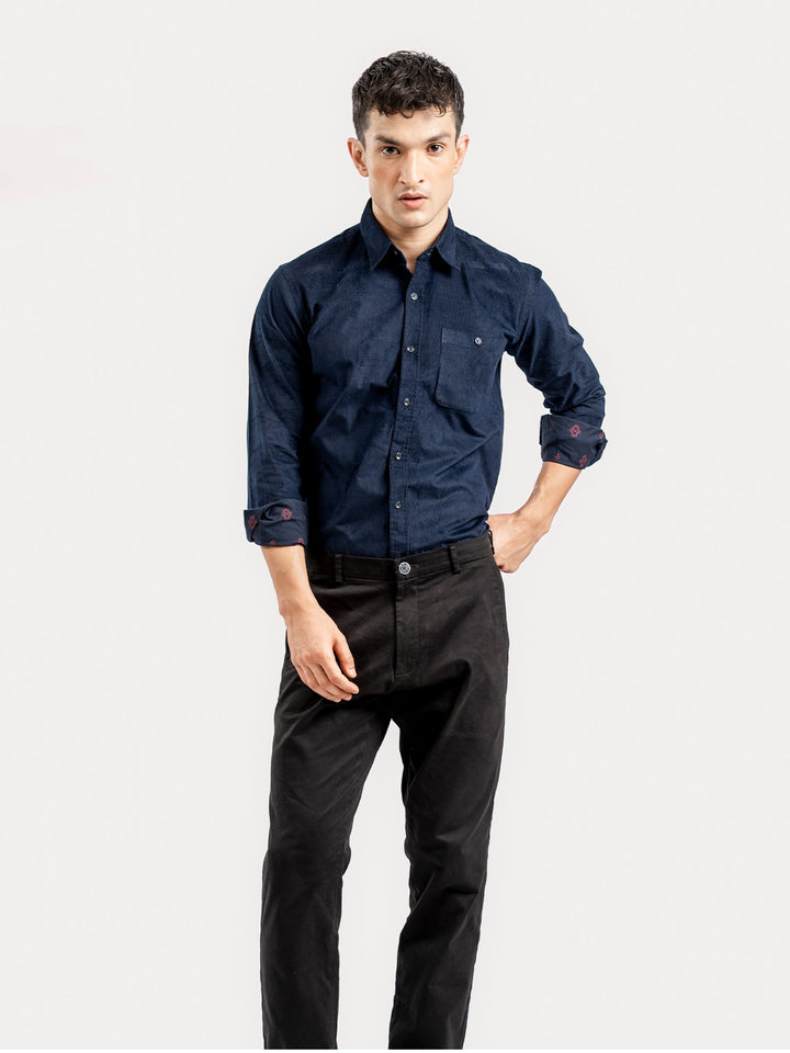 Brumano Ready To Wear Shirts Men 1 Piece Cotton Navy Blue Corduroy Shirt 0-31-025-4524 - Summer Collection