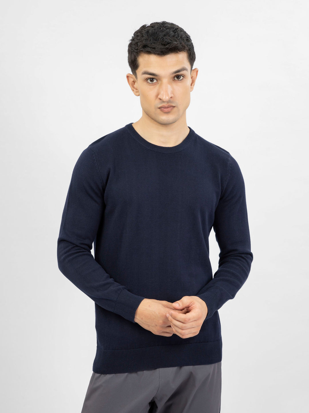 Brumano Ready to Wear Men Cotton Navy Blue Crew Neck Sweater 0-21-024-4208-D-06 - Winter Collection