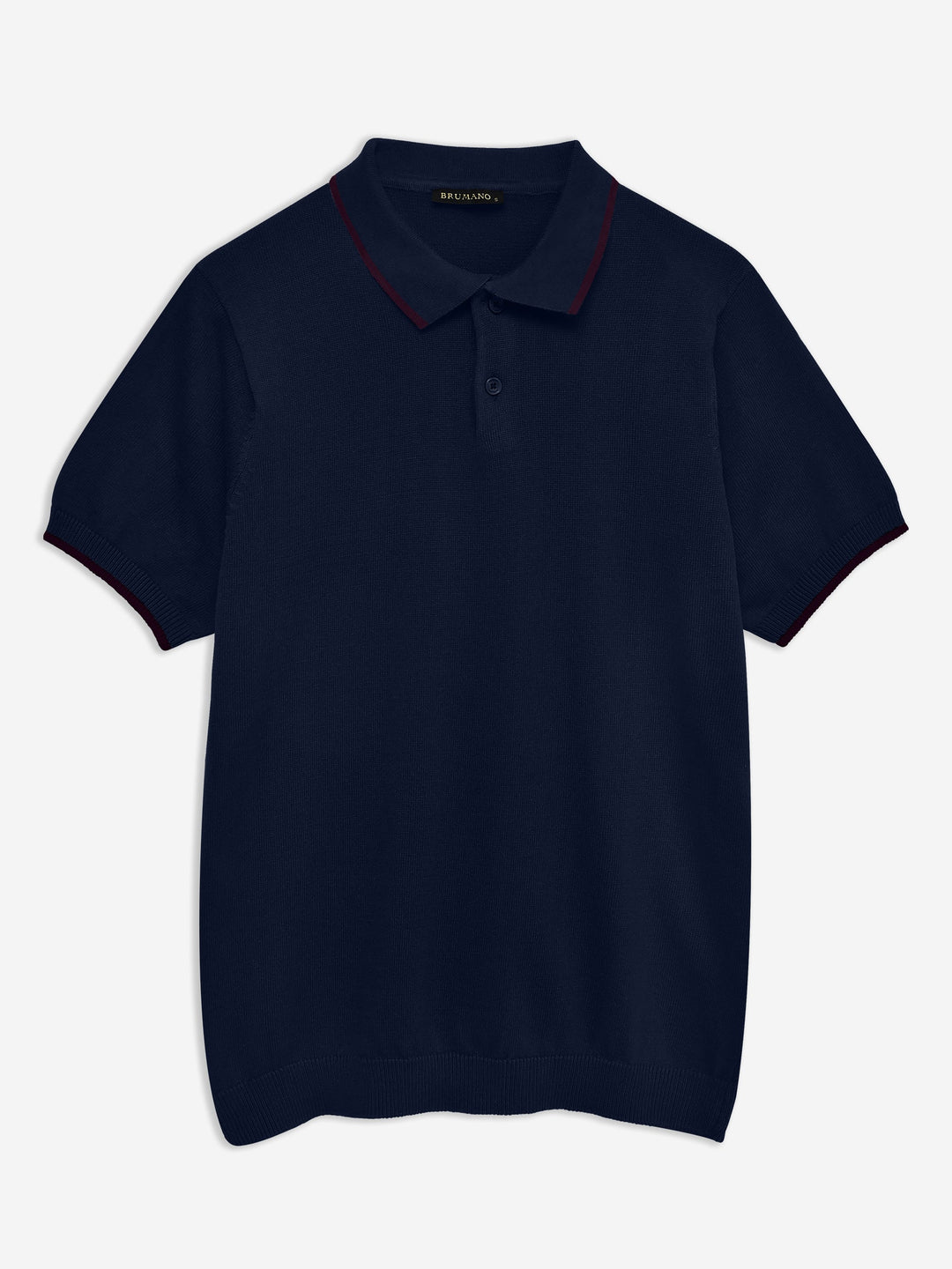 Brumano  Solids Cotton Polo Navy Blue Flat Knit Polo With Tipped Collar