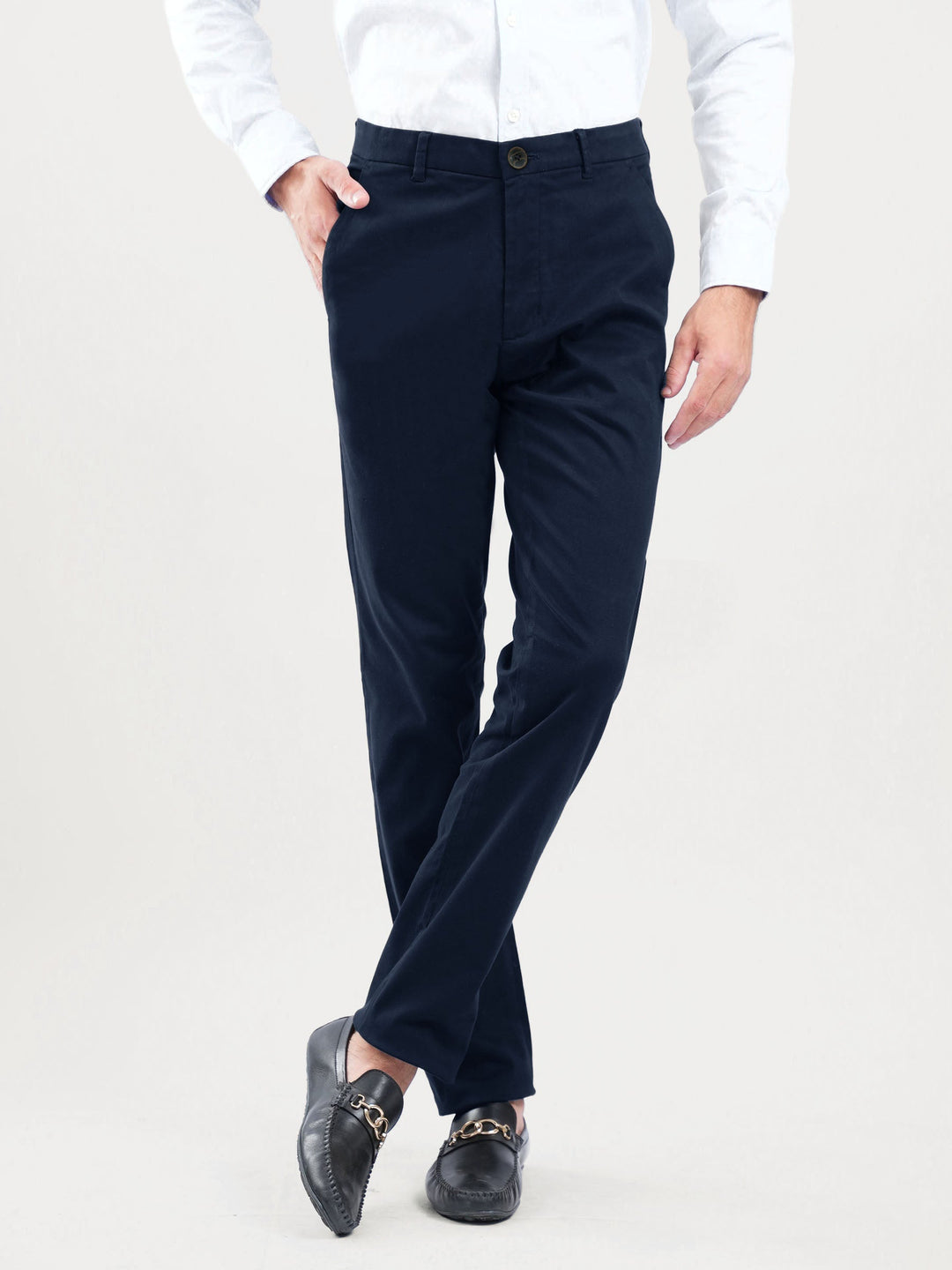 Brumano Mens Pants RTW Solids Cotton Navy Blue Casual Collection