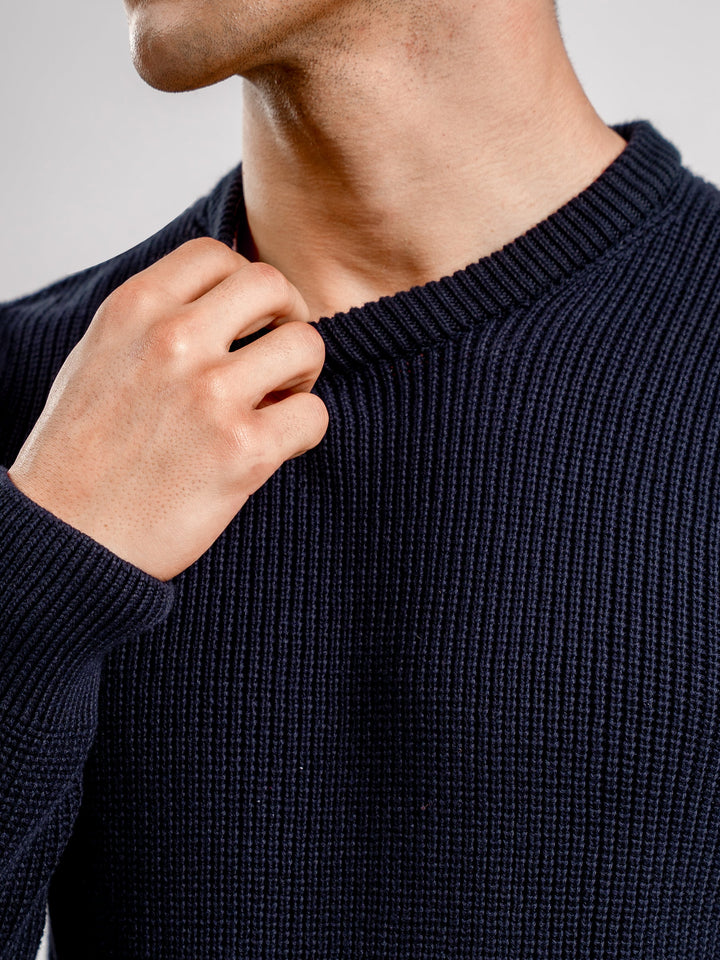 Brumano Mens RTW Solids Cotton 1 Piece Navy Blue Knitted Jumper Winter Collection