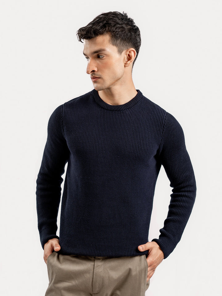 Brumano Mens RTW Solids Cotton 1 Piece Navy Blue Knitted Jumper Winter Collection