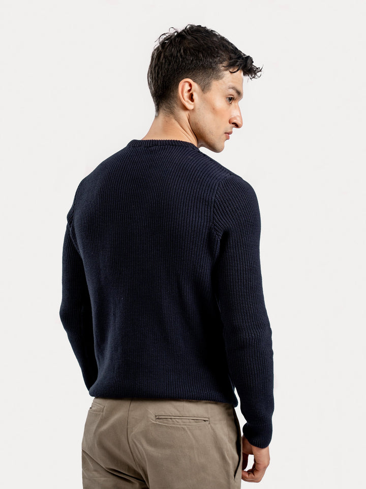 Brumano Mens RTW Solids Cotton 1 Piece Navy Blue Knitted Jumper Winter Collection