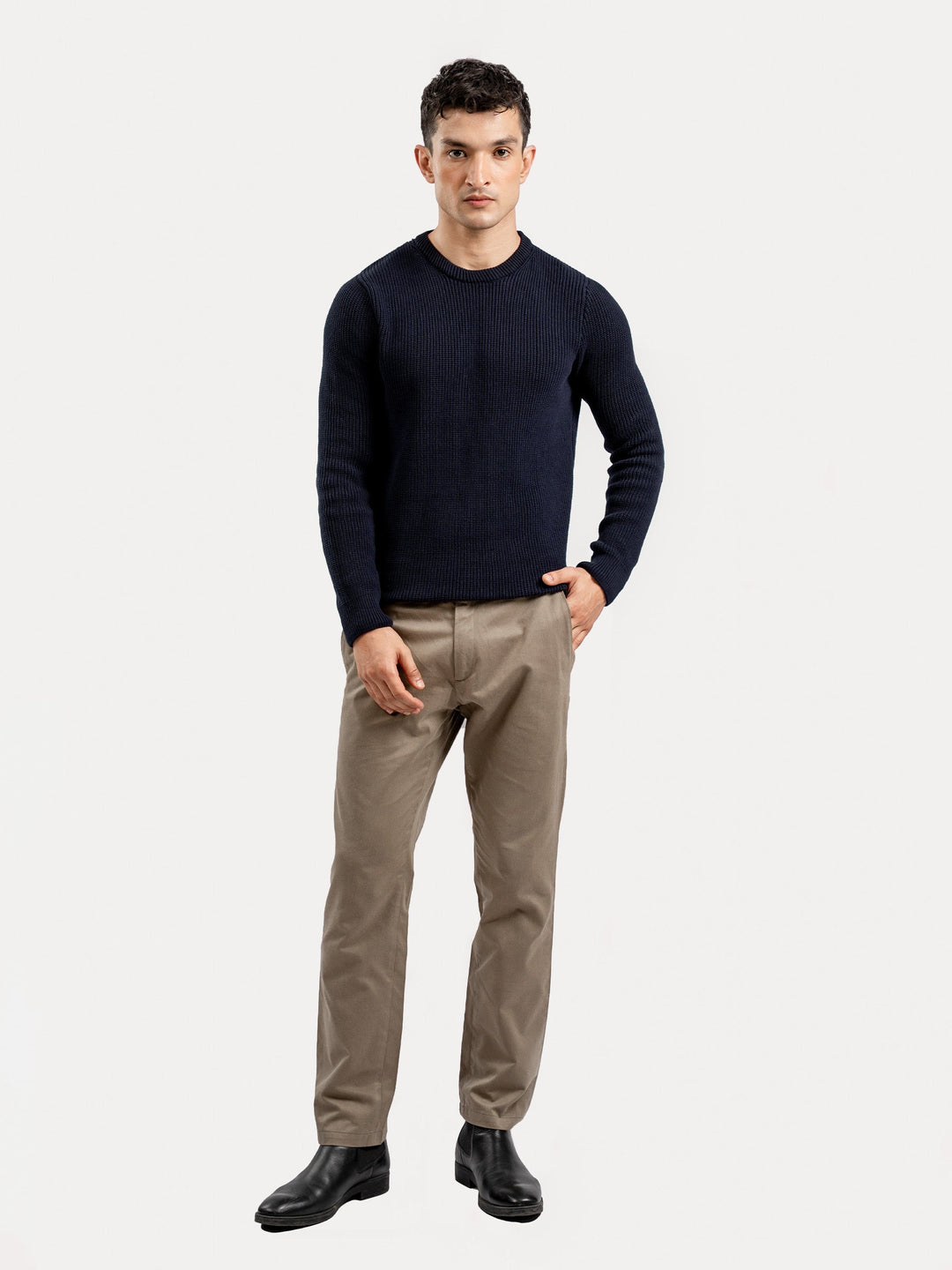 Brumano Mens RTW Solids Cotton 1 Piece Navy Blue Knitted Jumper Winter Collection