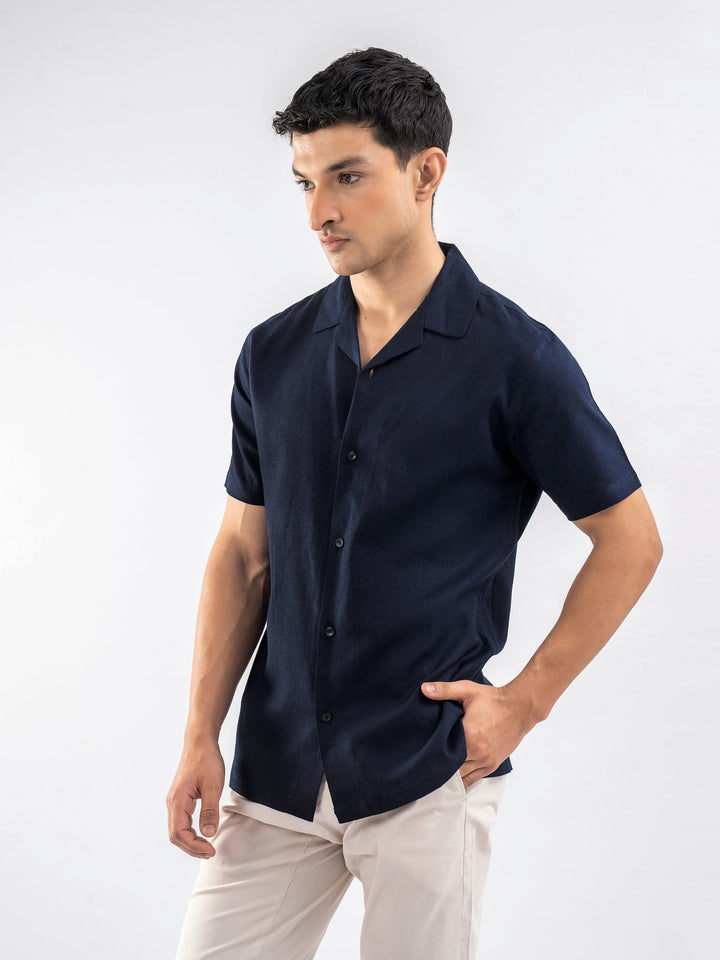Brumano Ready To Wear Shirts Men 1 Piece Cotton Navy Blue Light Weight Cuban Collar Shirt 0-33-025-4634 - Summer Collection