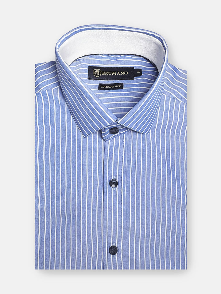 Brumano Ready To Wear Shirts Men 1 Piece Cotton Navy Blue Light Weight Striped Shirt 0-31-025-4510 - Summer Collection