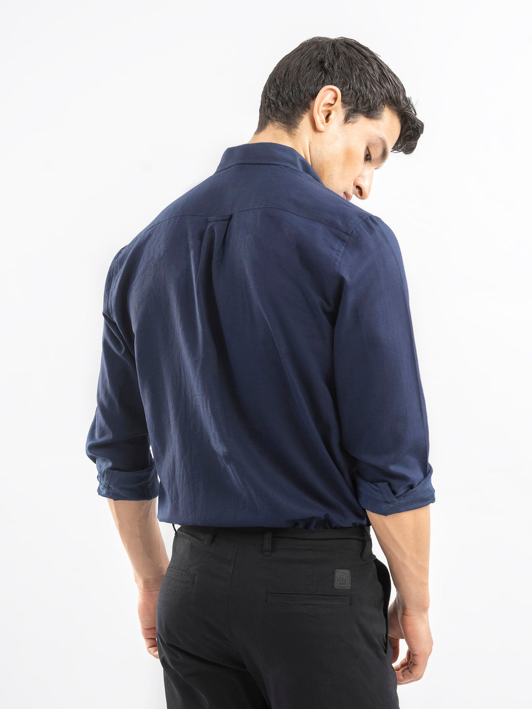 Brumano Ready To Wear Shirts Men 1 Piece Cotton Navy Blue Linen Button Down Shirt 0-31-025-4253 - Summer Collection