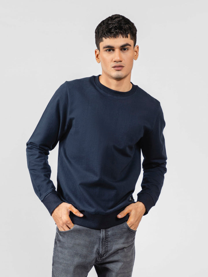 Brumano Ready To Wear Solids Cotton 1 Piece Men Navy Blue Long Sleeve Crewneck Sweatshirt 0-45-023-4007 - Winter Collection